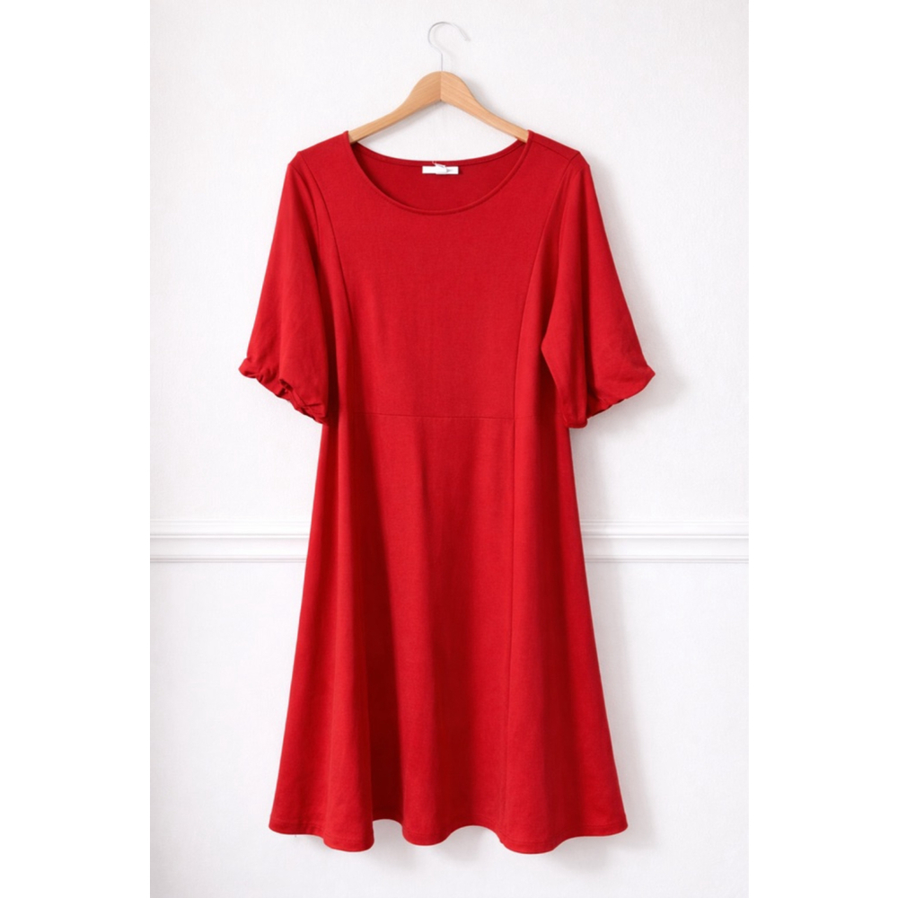 J.Jill Cherry Red Knit Dress Size Large Ruched Sleeve A-Line NWT